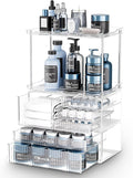Acina Bathroom Countertop Organizers and Storage: 2-Tier 6-Drawer Makeup Organizer Countertop, Easy to Install, Ideal for Bathroom Storage, Vanity, Perfume, Large Skincare Items, Present, Clear