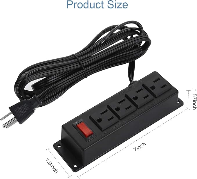 2Pack Wall Mount Power Outlet Strip, 4 Outlet Mountable Power Strip with Switch, Under Desk Power Strip Connect with 10ft Cord Mount Under Desk, Workbench, Nightstand, Dresser, Table.(Black)