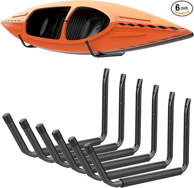 TORACK Kayak Storage Rack, Kayak Wall Mount for Garage Indoor/Outdoor Lightweight Kayaks Holders for Surfboards, Skis, Snowboards, Paddle Boards Holds Up to 50 lbs(Pack of 6)