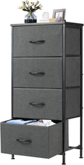 DUMOS Nightstand with 4 Drawers Bedside Table with Removable Fabric Bins Sturdy Steel Frame Wood Top Organizer Furniture for Bedroom Closet Living Room