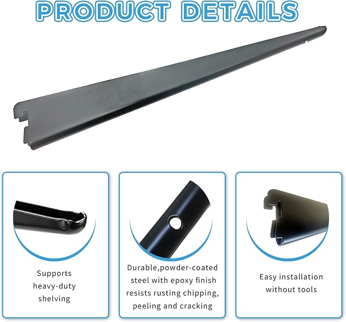 10 Pack 7‑Inch Adjustable Wire Shelf Brackets – Heavy‑Duty Double‑Track Closet & Wall Shelving System Supports（Black）