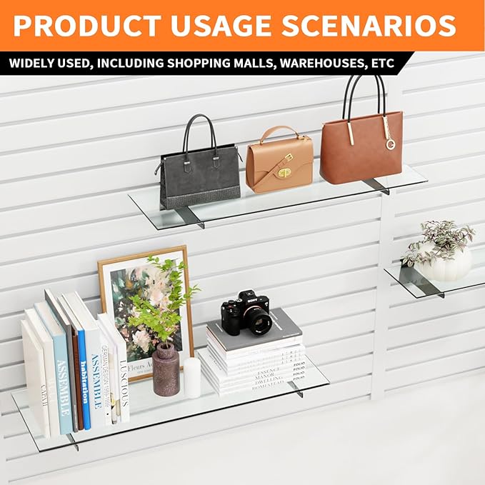 8" Black Slat Wall Shelf Brackets,10 PCS Slat Wall Brackets with Lip, Floating Metal Slat Wall Accessories