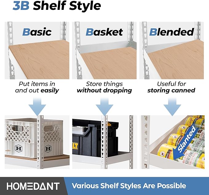 HOMEDANT 5 Tier Laminated White Boltless Metal Shelving Unit Adjustable Garage Storage Utility Rack Heavy Duty Shelves Organization Shelf Warehouse Pantry 28" W x 12.3" D x 59.5" H 10Pack