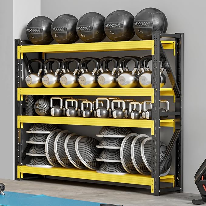42" W Garage Shelving,4-Tier Heavy Duty Storage Shelves Unit with Adjustable Metal Shelf for Warehouse,Basement,Workshop,3400LBS,42" W x 20" D x 79" H,Black&Yellow