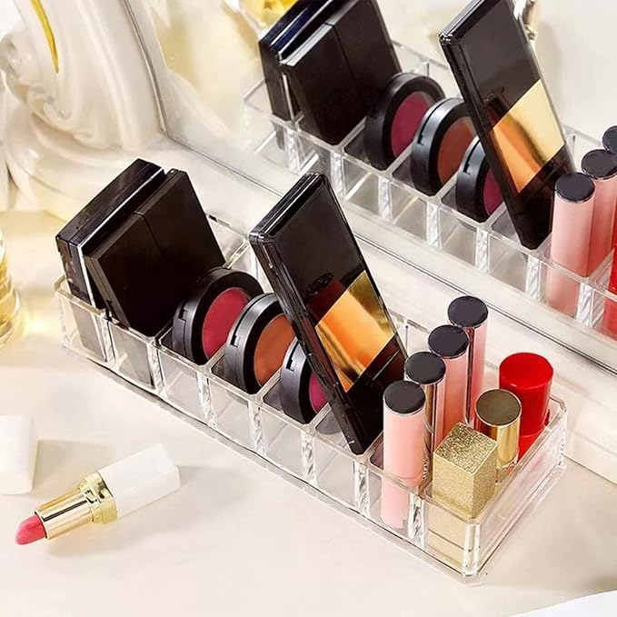 JUOPZKENN Transparent Acrylic Makeup Stand,8 Spaces Eyeshadow Palette Organizer,Cosmetic Storage Holder Display Stand Rack for Bathroom Countertop Vanity