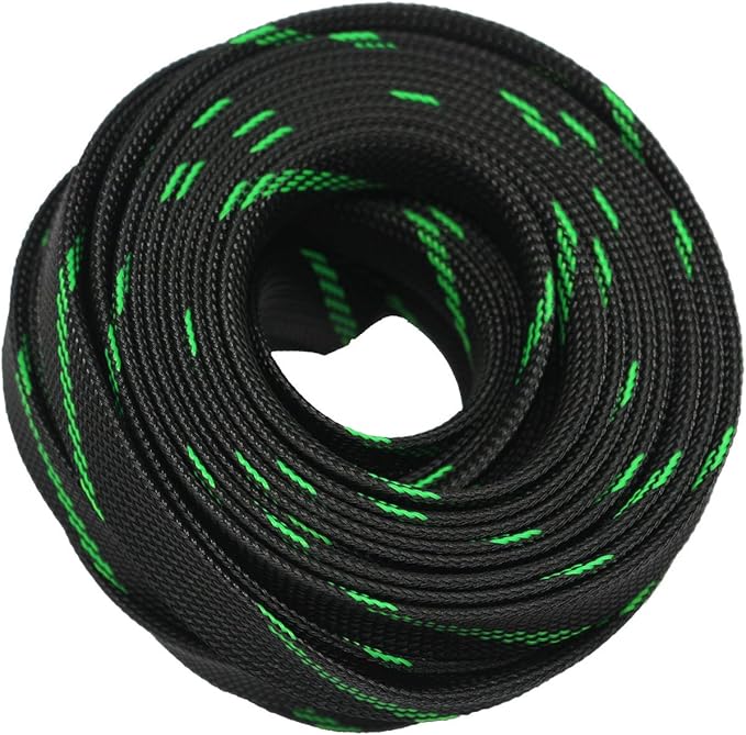 30ft PET Expandable Sleeving Wire Cable Sleeve (3/5", Green&Black)