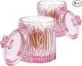 Pink Qtip Cotton Ball Hair Ties Candy Holder Makeup Storage Bathroom Accessories Organizer Thick Glass Apothecary Jars with Lid, 2pcs