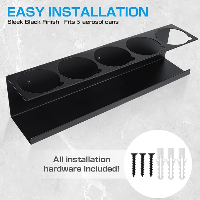 RealPlus Aerosol Spray Can Holder Rack Organizer, 5 Can Spray Bottle Holder Heavy-Duty Steel Wall Mounted for Garage and Workspace, Pack of 4