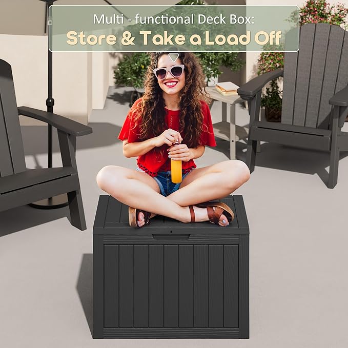 48 Gallon Outdoor Storage Deck Box Waterproof,Garden Tool,Backyard Cushion,Poolside Storage,Small Delivery Boxes for Outside,UV-Resistant & All-Weather,Wood-like Striped BLack
