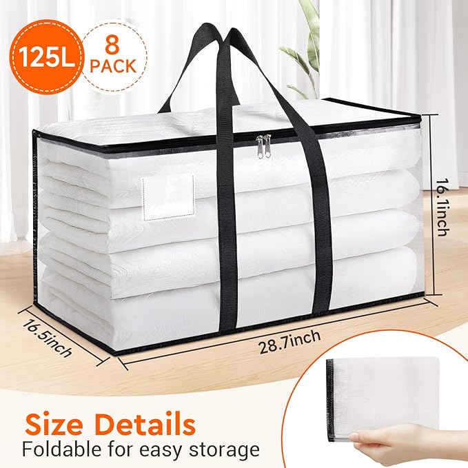 BlissTotes 8-Pack Heavy Duty Extra Large Clear Moving Bags (125L)