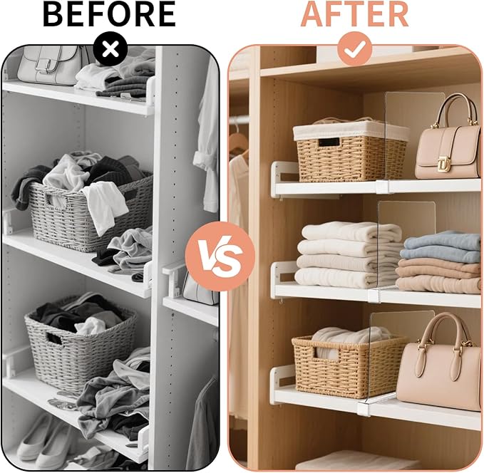 5 Pack Clear Shelf Dividers for Closets, Acrylic Dividers for Shelves, Closet Shelf Divider for Organization,Organizers & Separators for Shelf Storage, Home Closets, Cabinets