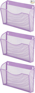 EASEPRES 3 Single Pocket Mesh Hanging File Organizer, Vertical Wall Mounted Magazine File Holder, Mount Basket Mail Paper Document Folder Organizing for Office, Home and School, Light Purple