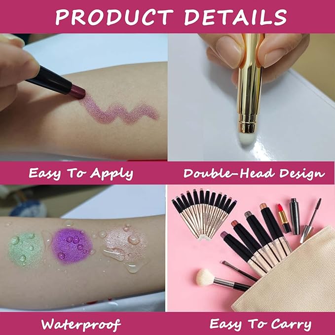 Eyeshadow Stick Makeup, Highlighter Matte Cream Eye Shadow Pencil, Waterproof Hypoallergenic Long Lasting Crayon, Glitter Primer Palette Shimmer Eyeliner Pen wiht Soft Brush, Black