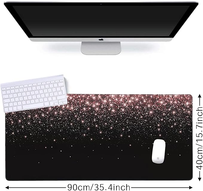 Rose Gold Glitter Gaming Mouse Pad XXL Large Desk Mouse Pad Keyboard Mat with Stitched Edges Waterproof Non-Slip Desk Mat for Laptop,Keyboard,Computer 35.4 * 15.7 Inch
