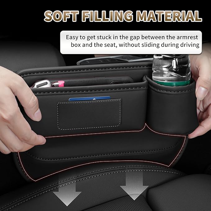 Kwak's 2 Pack Car Seat Gap Filler Organizer, Multifunctional Universal Storage Box with Cup Holder for Phone, Glasses (Brown)