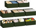 DIMJ Large Closet Shelf Organizer Bins 8 Packs with Handles and Divider, Fabric Trapezoid Storage Baskets, Foldable Clothes Containers Box for Shelf, Towel, Book, Toy, Purse, Hats, Green