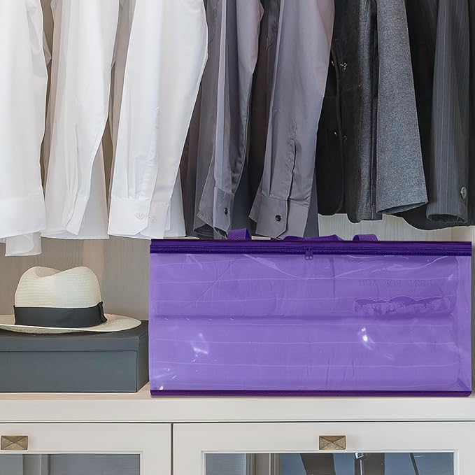 Vieshful 90L Clear Clothes Storage Bag Colorful Clothes Organizer with Zipper Vinyl Storage Bag for Comforter, Blanket, Bedding, Duvet, Transparent Moving Totes 3 Pack, Purple