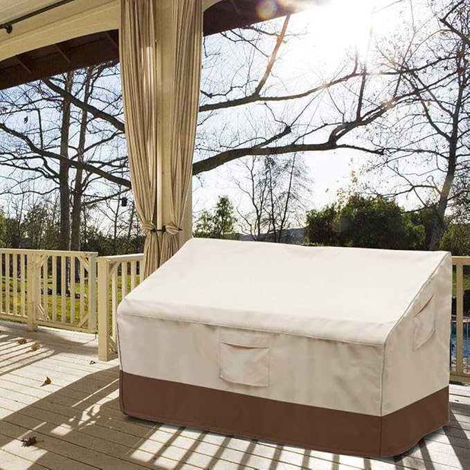 VAILGE Heavy Duty Deep Patio Sofa Cover,100% Waterproof Outdoor Sofa Cover, Large Lawn Patio Furniture Covers with Air Vent, Large (Deep), Beige & Brown