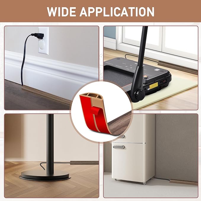 Floor Cord Cover Self Adhesive Cord Hider Floor Extension Cord Covers for Floor Power Cord Protector Cable Management Prevent Cable Trips Cable Cavity 0.47" W x 0.27" H (Smoked Brown Wood, 20Ft)