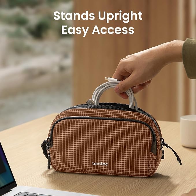 tomtoc Electronic Organizer Travel Case Performance, Water Resistant Dual Compartment Cable Organization Storage Bag for Charger, Cord, Phone, Hard Drive, Power Bank, Accessories Travel Essentials