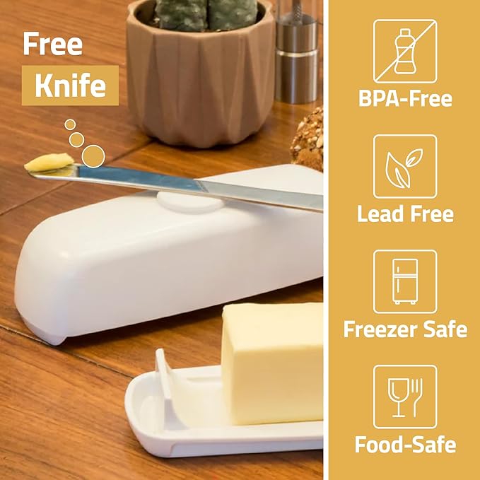 Butter Hub Butter Dish with Lid and Knife, Magnetic Butter Keeper, Easy Scoop, No Mess Lid, Plastic, Dishwasher Safe (Aqua)