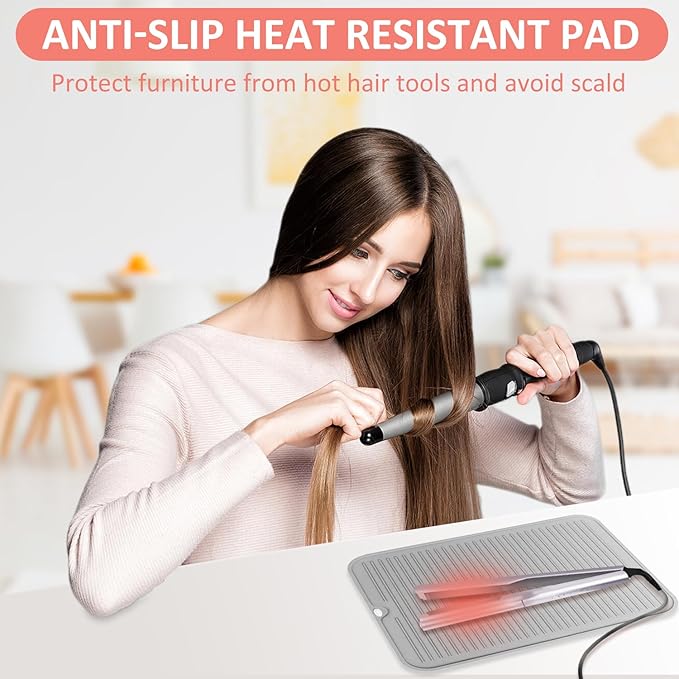 Quccefods Heat Resistant Large Silicone Mat for Hair Styling Tools - Curling Irons, Flat Irons, Hair Straighteners - Portable Vanity Pad