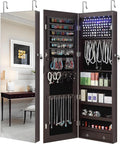 GISSAR Full Length Mirror Jewelry Cabinet, 6 LEDs Jewelry Armoire Wall Mounted Over The Door Hanging, Jewelry Organizer Storage with Lights Lockable, Brown, 14.6" x 47.2"