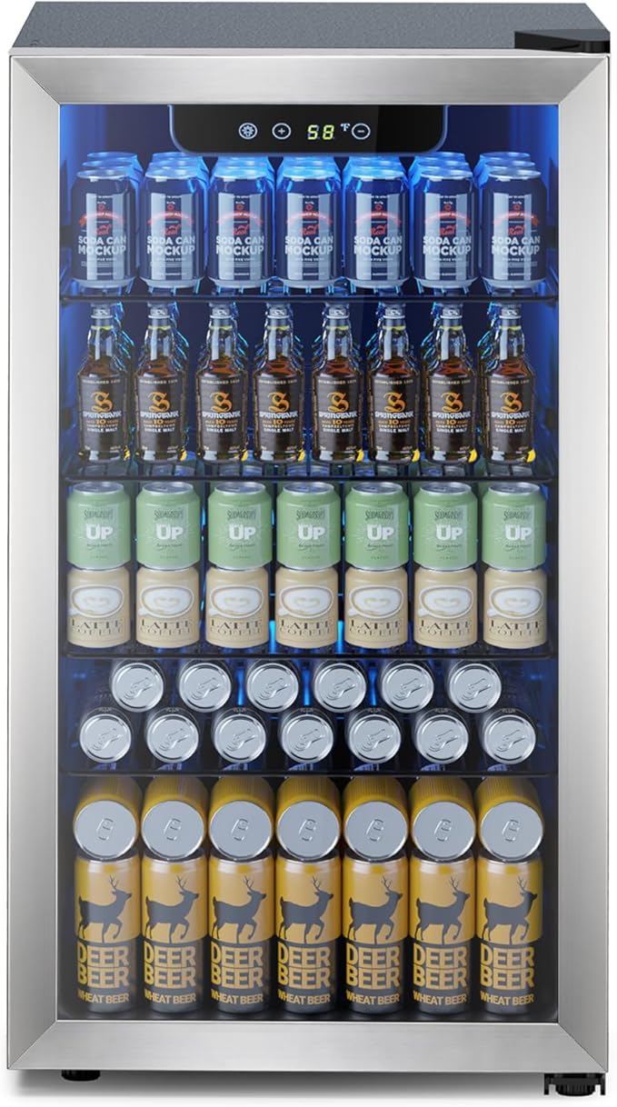 Mini Fridge 130 Can Beverage Refrigerator Cooler, 3.2 Cu.Ft Drink Fridge forSoda Wine Beer, Digital Temperature Control Cooler for Home, Dorm, Bar