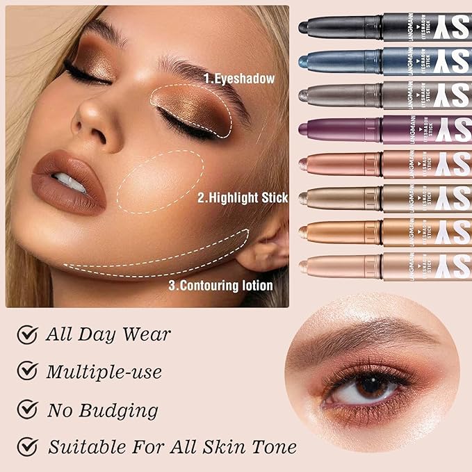 Blue Eyeshadow Stick Shimmer Cream Single Eyeshadow Pencil Makeup, High Pigmented Crease-proof Eye Shadow Brightener Stick, Hypoallergenic Waterproof Long Lasting Eye Highlighter stick(B-22#)