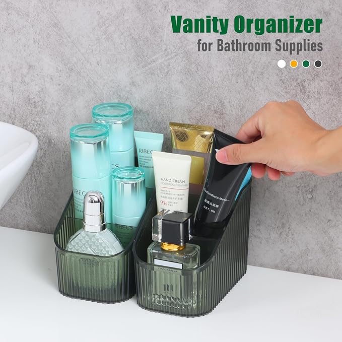 Green Makeup Organizer, Makeup Brush Holder 8 Cups for Vanity, Bathroom Countertop Cups, Dresser Organizer for Cosmetic Display, Skincare Cups, Perfume Stand, Toiletry