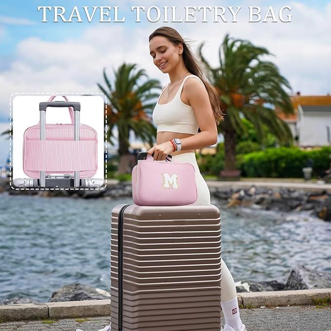 YOOLIFE Gifts for Friends - Friendship Gifts for Women, Travel Toiletry Bag for Women, Hanging Toiletry Bag, Monogrammed Initial Tolietry Pouch Makeup Bag - Letter F, Blue