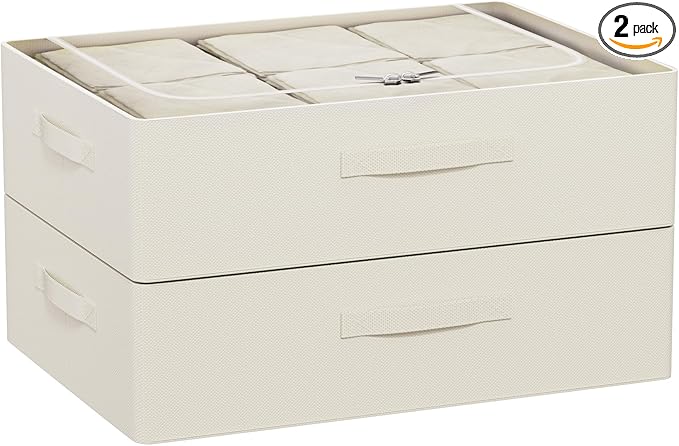 CYhom Under Bed Storage Bins Frame Storage Box Oxford Fabric Sturdy Underbed Container Foldable Stackable Large Capacity Clothes Organizer (Beige, 23.6" x 19.7" x 6.3")