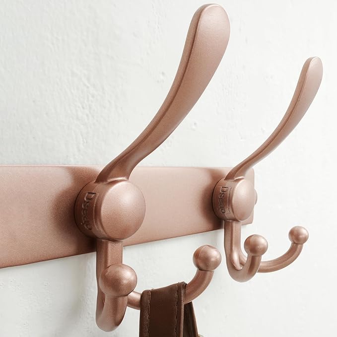 Dseap MaxStrong 2.0 Coat Rack Wall - 37” Long 10 Tri Hooks - Ultra Heavy-Duty Stainless Steel Wall Mount Coat Hanger, Hook Rail for Clothes Hats Jacket Towels Rose Gold