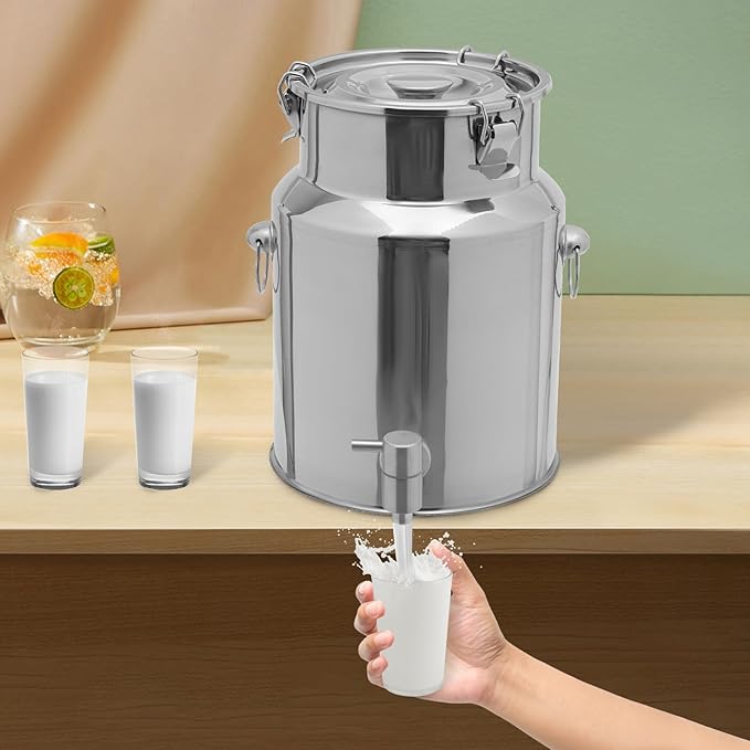 Beverage Dispenser & Stainless Steel Milk Can, 10L/2.64Gal 304 Stainless Steel Drink Dispenser with Spigot and Locking Lid, Multi-Purpose Portable Container for Milk Wine Oil Juice and Party Serving
