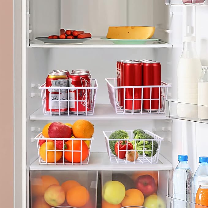 Orgneas Freezer Organizer Bins Metal Wire Storage Baskets for Upright Refrigerator Chest Freezer, Kitchen Pantry Storage and Organization for Fruit Vegetable Soda Cans Toys and Snacks, Set of 6