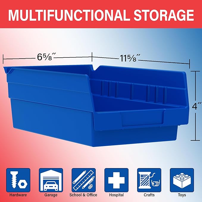 Akro-Mils 30130 Plastic Shelf Bins, Heavy Duty Storage Bins for Garage, Closet, and Drawer Organization, 12-Inch x 6-1/2-Inch x 4-Inch, Clear, 12-Pack