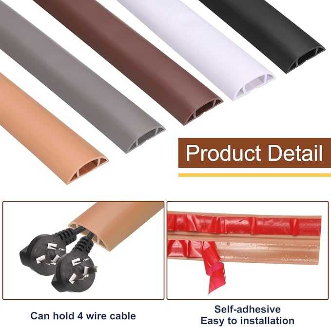 HARFINGTON 6ft Cord Cover Floor W0.6 x H0.33 Inner Channel PVC Hide Extension Cable Floor Wire Hider Wire Covers Protector for Prevent Cable Trips Cables Management, White