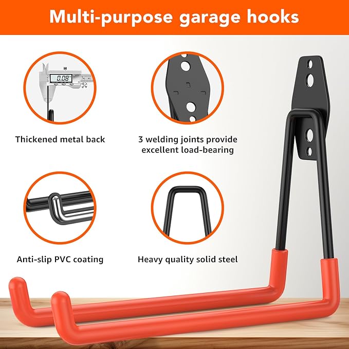 42 Pack Garage Hooks with Anti-Slip Coating Heavy Duty Wall Mount Hooks for Garage Storage and Hanging Hoses Bike Garden Tools Ropes etc