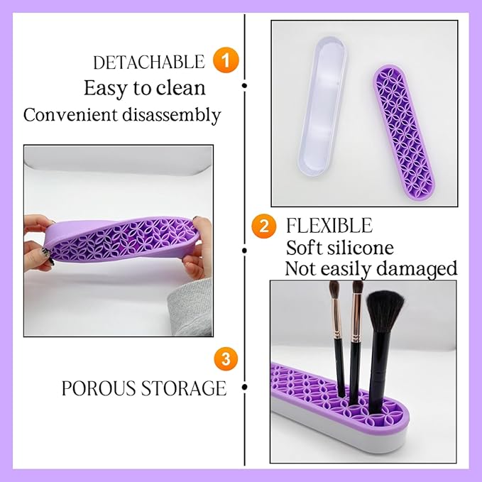 TANG SONG 2 PCS Silicone Make up Brush Holder Cosmetic Storage Box Desktop Organizers (Light Purple)