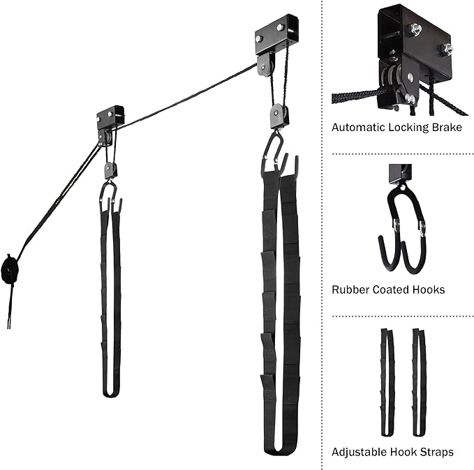 RAD Sportz Kayak Storage Hoists - Overhead Pulley Hoist Systems with 125lb Capacity Each for Canoes, Bikes, Ladders, and More