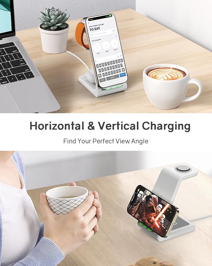 Wireless Charging Station for Apple - 3 in 1 Wireless Charger Stand Dock Watch and Phone Charger Station for Apple Watch 11/8/7/SE/6/5/4/3/2, iPhone 17 16-12 Pro Max SE XS X, Samsung, AirPods Pro/3/2