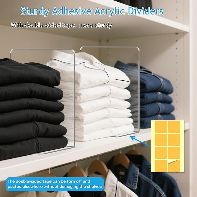 OKPOW Shelf Dividers Closet Organizer - 12" Tall X 11.8" Deep Acrylic Clear Sturdy Separate for Clothes Purse - Adjustable Space Saver Easy Install for Home Organization Enthusiasts 12 Pack