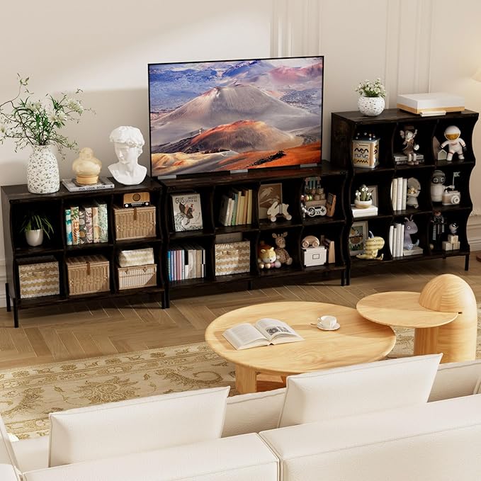 6 Cube Storage Shelf Organizer, Low Book Shelf Bookcase Entryway Table, Wood Closet Storage Display Cabinet TV Stand for Living Room, Office,Bedroom, Dorm, Dark Brown with Dark Brown Top