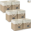 13x13x13 Storage Cubes Bins[6 Pack],Cube Storage Organizer Bins with Rope Handles, Eco-Friendly Linen Collapsible Organizers for Closet, Nursery, Toys, Office, Bathroom–Dual Color Design.(White&Khaki)