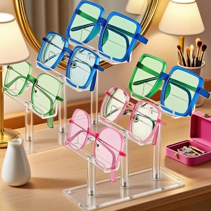 Set Of Two 3 Tier Acrylic Sunglasses Display Stands For Organized And Accessible Eyewear Storage Solutions(white)