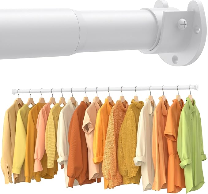 2 Pack Closet Rods for Hanging Clothes, 17-28 Inch No-Cut Stepless Adjustable Closet Rod, 1.3 Inch Heavy Duty Metal Closet Hanging Rod with Brackets, White Closet Bar for Closet, Laundry Room, RV