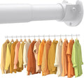 Closet Rods for Hanging Clothes, 17-84 Inch No-Cut Stepless Adjustable Closet Rod, 1.3 Inch Heavy Duty Metal Closet Hanging Rod with Brackets, White Closet Bar for Closet, Laundry Room, RV, Wardrobes