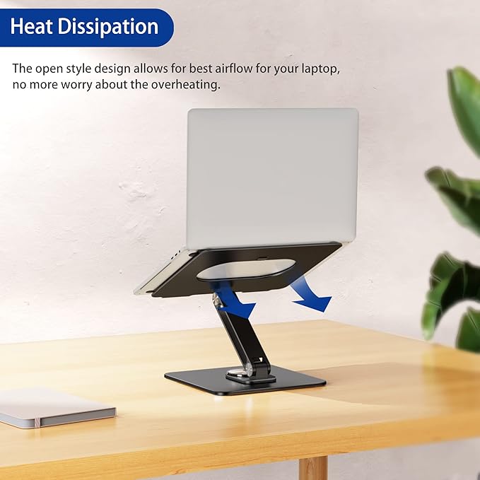 BESIGN LSX7 Laptop Stand with 360 Rotating Base, Ergonomic Adjustable Notebook Riser Holder Compatible with Air, Pro, Dell, HP, Lenovo More 10-15.6" Laptops (Black)