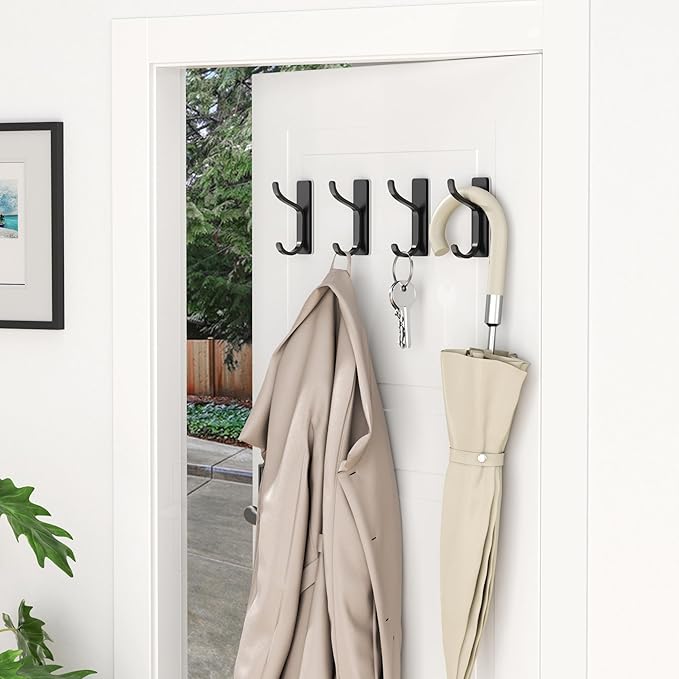 pickpiff Adhesive Wall Hooks for Hanging - 13 LB Strong Hold, Sticky Hanger for Coat, Towel, Purse, Bag - for Wall, Door, Bathroom, Dorm, Shower, Kitchen, Closet - Stainless Metal, Black, 6 Pack