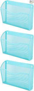 EASEPRES 3 Single Pocket Mesh Hanging File Organizer, Vertical Wall Mounted Magazine File Holder, Mount Basket Mail Paper Document Folder Organizing for Office, Home and School, Blue